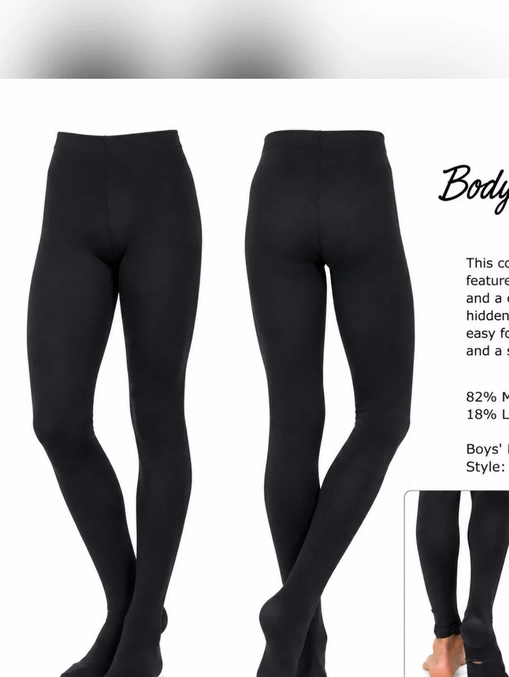 Nwt Body Wrappers Boys Convertible Dance Tights B90 Nylon Spandex Black Ballet